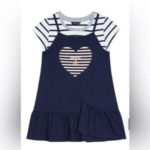 Nautica Girls Heart Logo +Striped Twofer Dress Sz Large 12-14